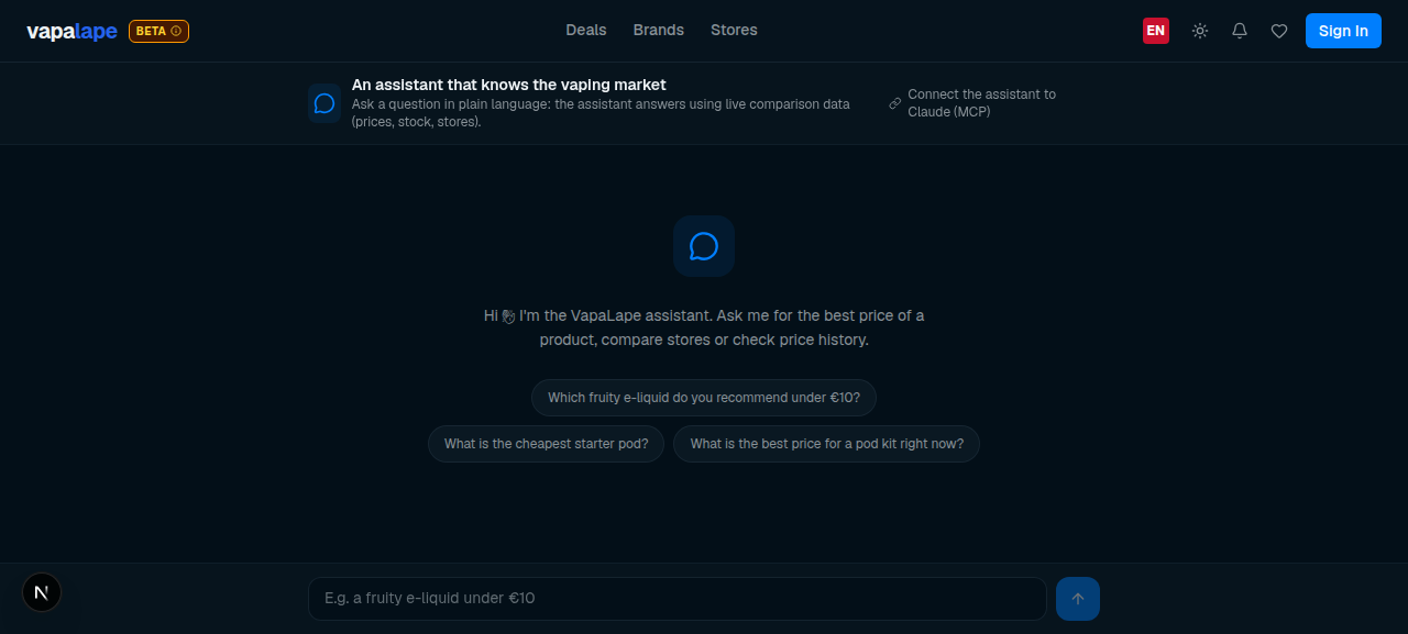 Vapalape AI assistant home page